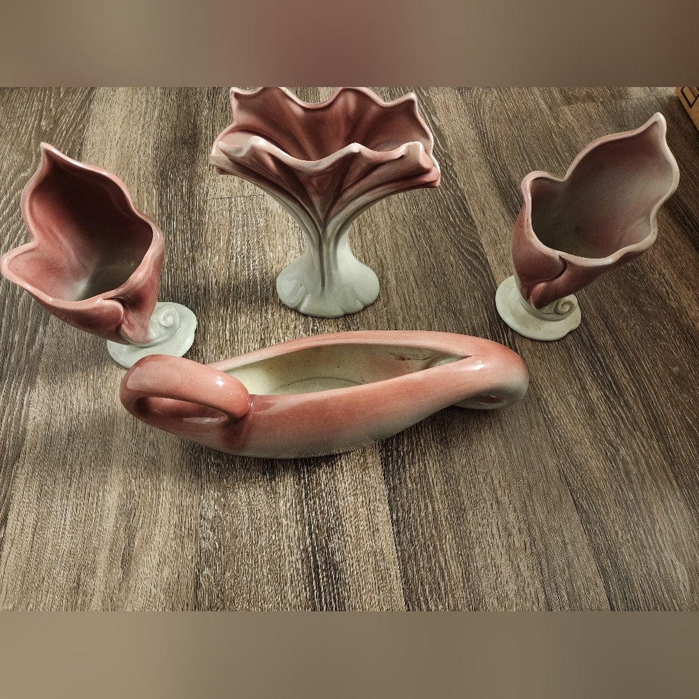 4pc 1970s  Pink Ombre Glaze Ceramic  Planter Set